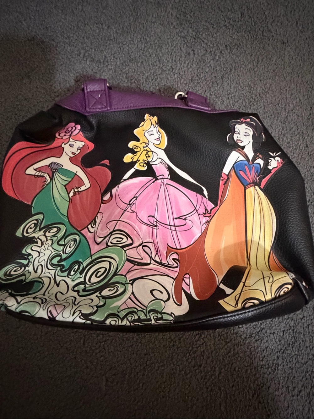 Disney Black Satchel with Pink, Purple, Green & Orange Princess Art